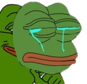 Pepe the Frog wearing a mask of a crying face while his smug smiling face is visible underneath.