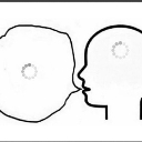 A simple line-art profile of a human head with a circular loading icon inside the brain area.