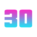 The number 90 in a blocky font with a pink and blue gradient.