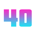 Number forty rendered in a vibrant pink and blue gradient font.