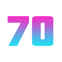 Number seventy in a pink to blue gradient font.