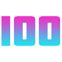 Number 100 with a pink to blue gradient fill.