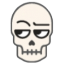 Skull with a raised eyebrow and a side-glancing look of suspicion.