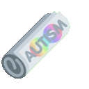 A gray cylinder repeatedly hitting a surface with the word autism and a colorful circle icon next to it.