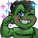 Green-skinned orc with tusks winking and flexing their bicep surrounded by magical sparkles.
