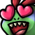 Green monster with a wide toothy grin and heart-shaped eyes expressing intense love.