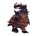 An armored dragon-like creature with glowing red details walks forward in a pixelated style.