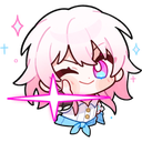 March 7th from Honkai Star Rail winking with a sparkling pink star effect.