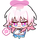 March 7th from Honkai Star Rail with a grumpy expression, crossed arms, and an angry vein symbol.