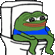A green frog sitting on a white toilet with a relaxed expression.