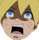 Boruto Uzumaki with a wide-eyed, screaming expression of pure panic and shock.