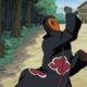 A masked character in a dark cloak performs a rhythmic dance in a four-frame sequence.