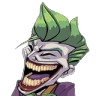 Joker character with green hair and pale skin laughing with a wide, exaggerated grin.