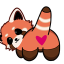 A cute red panda looking over its shoulder with a pink heart on its rear.