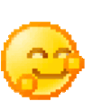 Yellow smiley face with a smug smirk and blushing cheeks in pixel art style.