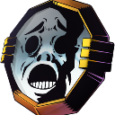 A distorted, ghostly face with a wide-open mouth trapped inside a gold-framed mirror.