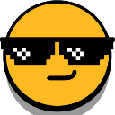 Yellow smiley face wearing black pixelated sunglasses with a smug grin.