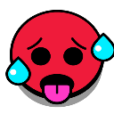 Red face emoji with a panting mouth and blue sweat droplets on both sides.