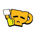A sad yellow trophy character waving a small black flag.