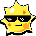 A yellow sun wearing black pixelated sunglasses with a smug smirk.