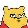 Winnie the Pooh looking suspicious with narrowed eyes and a flat expression.