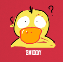 Yellow duck with wide eyes and a question mark above its head looking confused.