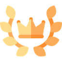 A golden crown centered above a laurel wreath in a pixel art style.