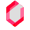 Four red pixel crystals of varying shapes and sizes with white sparkle icons.