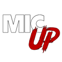 The text MIC UP in white and red bold lettering on a black background.