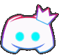 Discord logo wearing a small crown with glowing blue eyes.