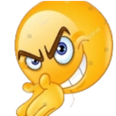 Yellow emoji face with a devious grin and hands clasped together in a plotting gesture.