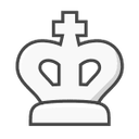 White chess king piece centered on a black background.