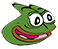 Pepe the Frog with a wide, derpy grin and wide eyes.