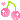 Two pink cherries with a small heart icon and sparkling highlights in a pixel art style.