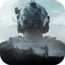 Soldier wearing a tactical helmet superimposed over a dark battlefield scene.
