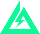 A neon green triangle with a jagged lightning bolt shape cut through the center.