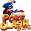 A stylized character throwing a punch above bold gold text that reads POKE CLASH BCG.