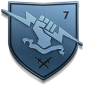 Bungie logo shield featuring a fist gripping a lightning bolt with the number seven.