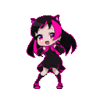 Anime girl with black hair and pink highlights performing a rhythmic dance loop.