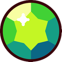 A stylized green gem with a bright white sparkle on its upper left facet.