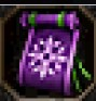 A purple scroll with a glowing white star symbol and green accents in pixel art style.