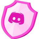 Pink shield emblem featuring a stylized mascot character centered in the middle.