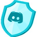 A glowing blue shield icon with the Discord controller logo in the center.
