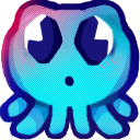 A glowing blue creature with large, wide eyes looking forward in a state of surprise.