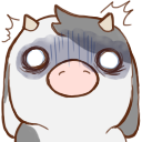 A cartoon cow with wide, empty eyes and dark circles under them, looking completely shocked.