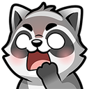 A cartoon raccoon with wide eyes and an open mouth expressing shock.