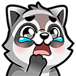 A cartoon raccoon with wide, teary eyes and a distressed expression holding a paw to its mouth.