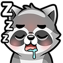 Raccoon with closed eyes and drool sleeping with Zs floating nearby.
