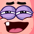 Patrick Star with a wide, toothy grin and heavy-lidded eyes expressing amusement.