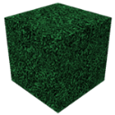 A 3D green grass block with a pixelated texture.